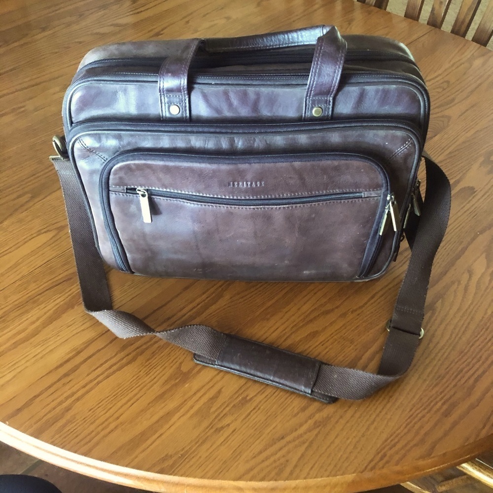 Heritage ez scan brown leather briefcase